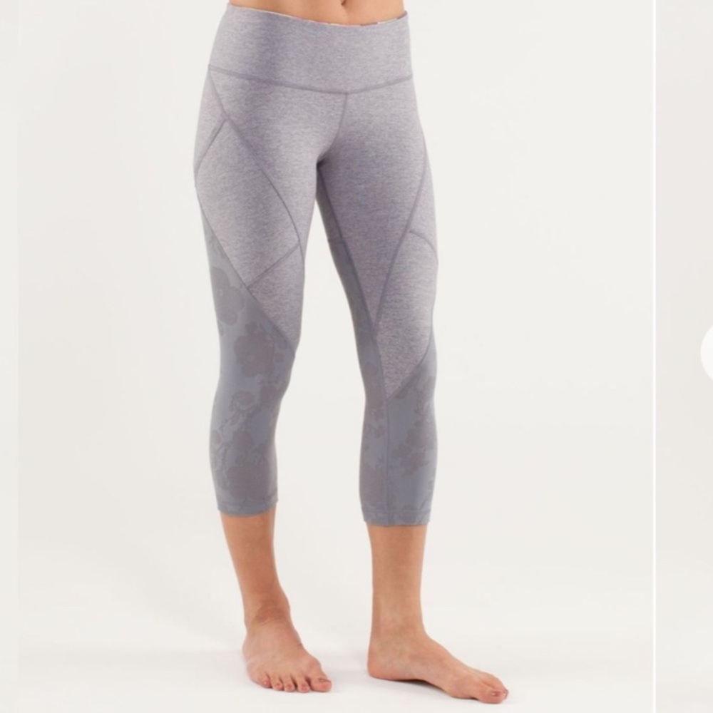 Lululemon Vinyasa Cropped Heather Fossil Power Mesh Leggings Women’s Size 4